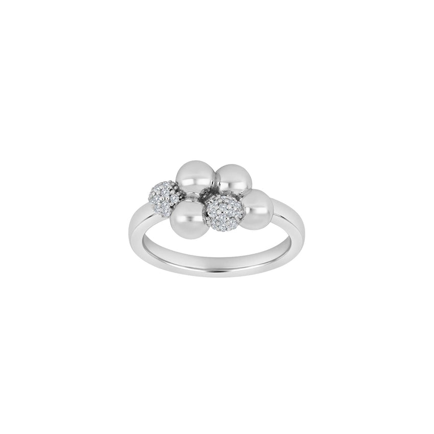 Olinanor ring i 925 sterlingsølv med hvide zirkonia og kugledesign fra JoanliNor.